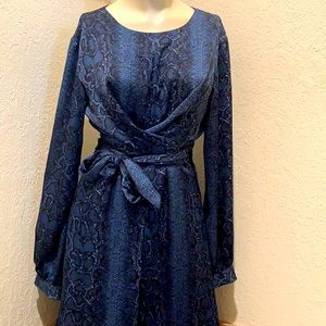 NWT BCBGMAXAZRIA Blue Satin Snakeskin Dress
